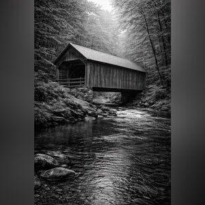Rustic Black and White Covered Bridge Art Print 8x10 Glossy Photo